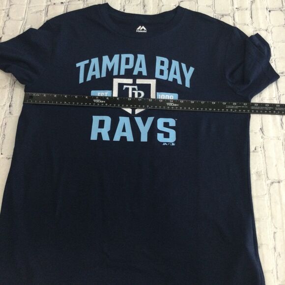 Majestic T-Shirt Women’s Size L Blue Tampa Bay Rays Embroidered Logo Graphic - Picture 7 of 9